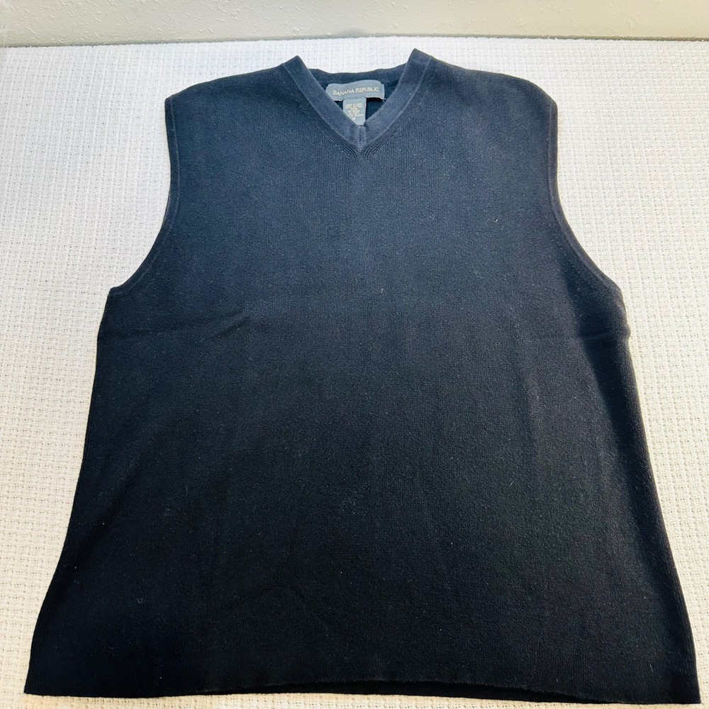 Banana Republic Mens‎ Black V Neck Sleeveless Sweater Vest Cotton Size M classic - Picture 5 of 11
